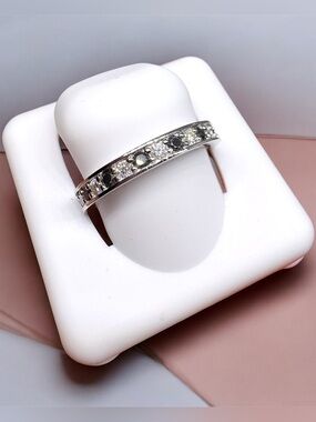 Black and Clear 1.00CTW Moissanite Eternity Sterling Silver Band Size 7